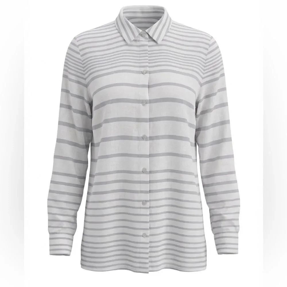 J JILL WOMENS LONG STRIPED BLOUSE WHITE LIGHT BLUE SIZE L